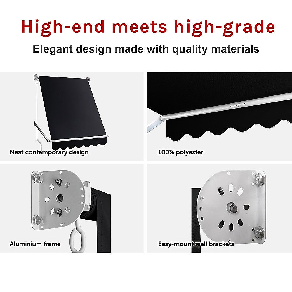 Retractable Fixed Pivot Arm Window Awning Patio Garden Blinds 2.4m x 2.1m Black 8