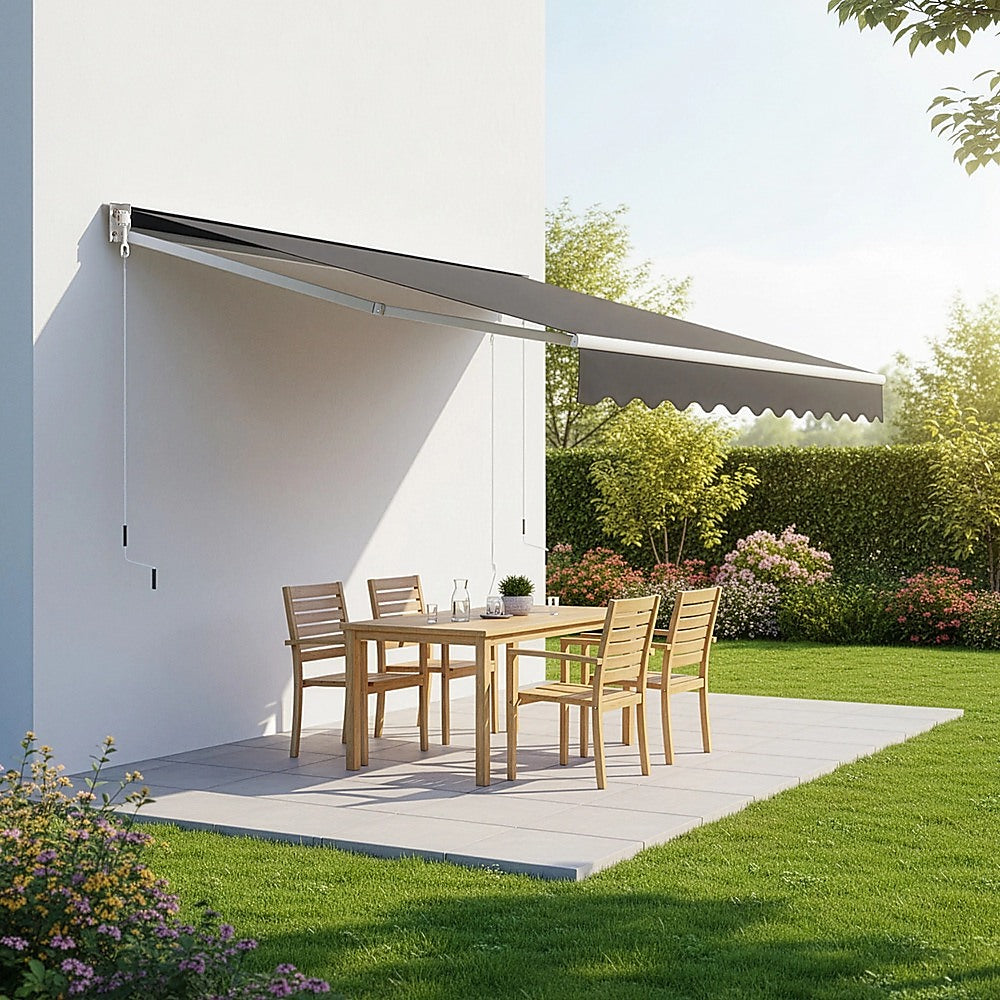 Outdoor Folding Arm Awning Retractable Sunshade Canopy Grey 3.0m x 2.5m 9