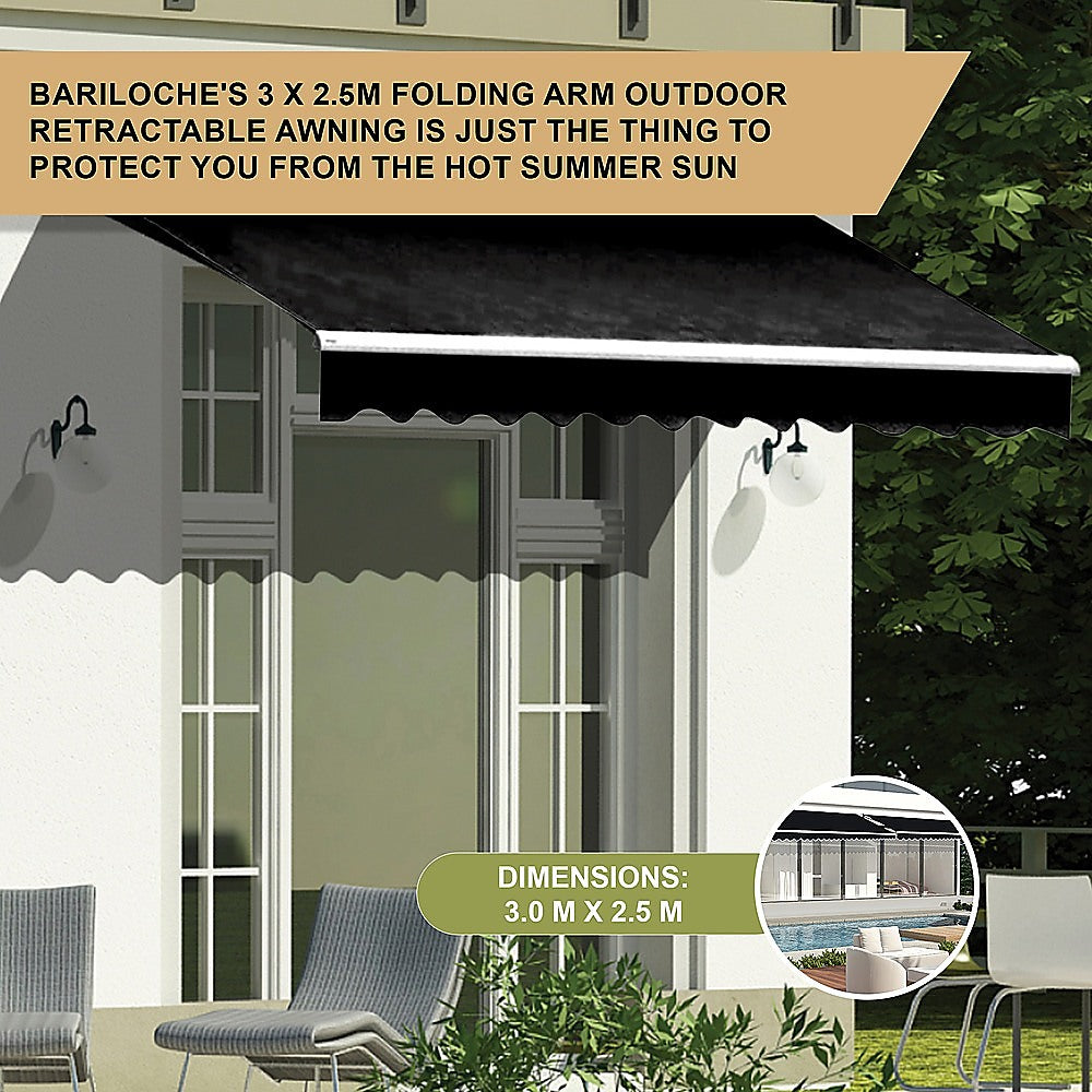 Outdoor Folding Arm Awning Retractable Sunshade Canopy Black 3.0m x 2.5m 9