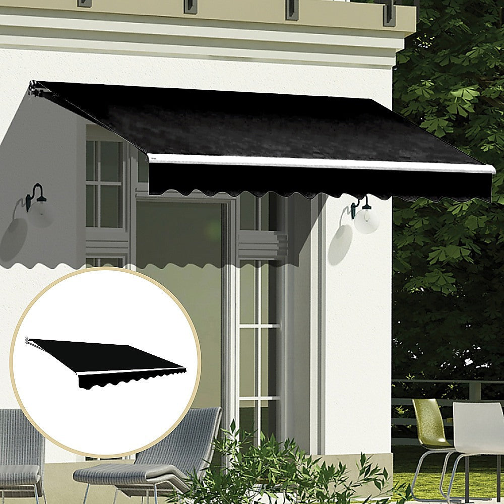 Outdoor Folding Arm Awning Retractable Sunshade Canopy Black 3.0m x 2.5m 5