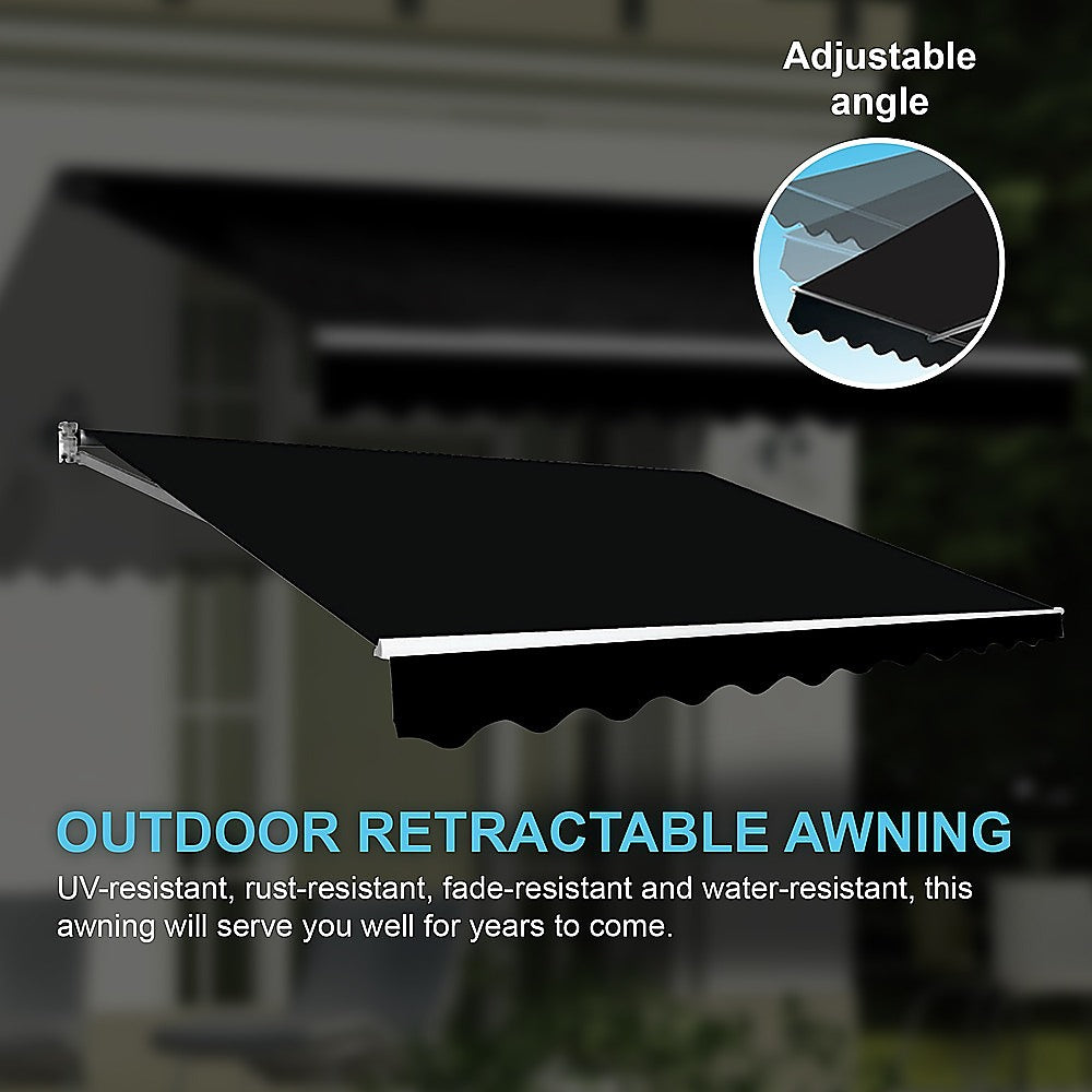 Outdoor Folding Arm Awning Retractable Sunshade Canopy Black 3.0m x 2.5m 7