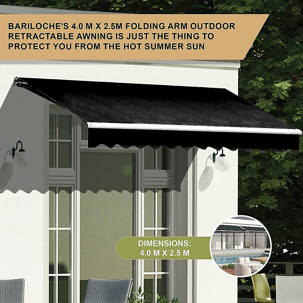 Outdoor Folding Arm Awning Retractable Sunshade Canopy Black 4.0m x 2.5m 8