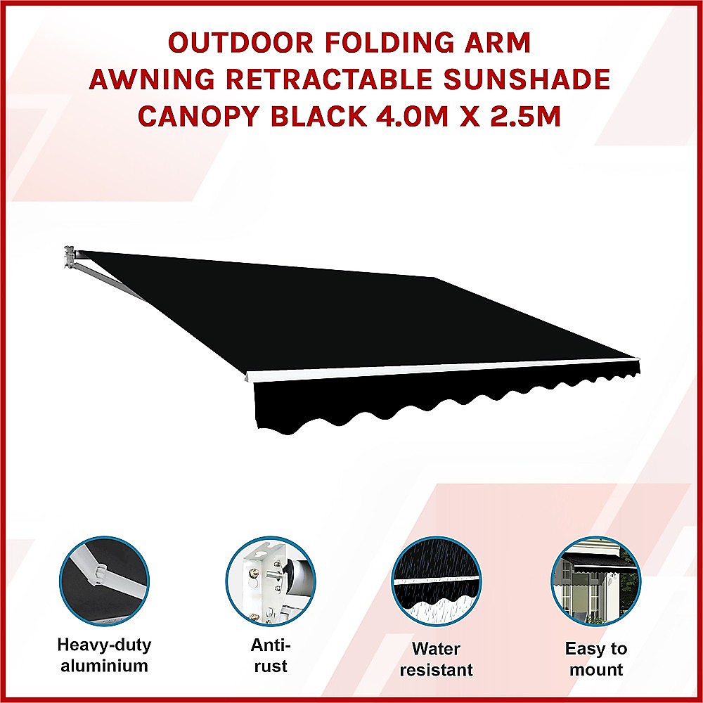 Outdoor Folding Arm Awning Retractable Sunshade Canopy Black 4.0m x 2.5m 3