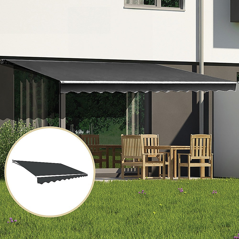 Outdoor Folding Arm Awning Retractable Sunshade Canopy Grey 5.0m x 2.5m 5