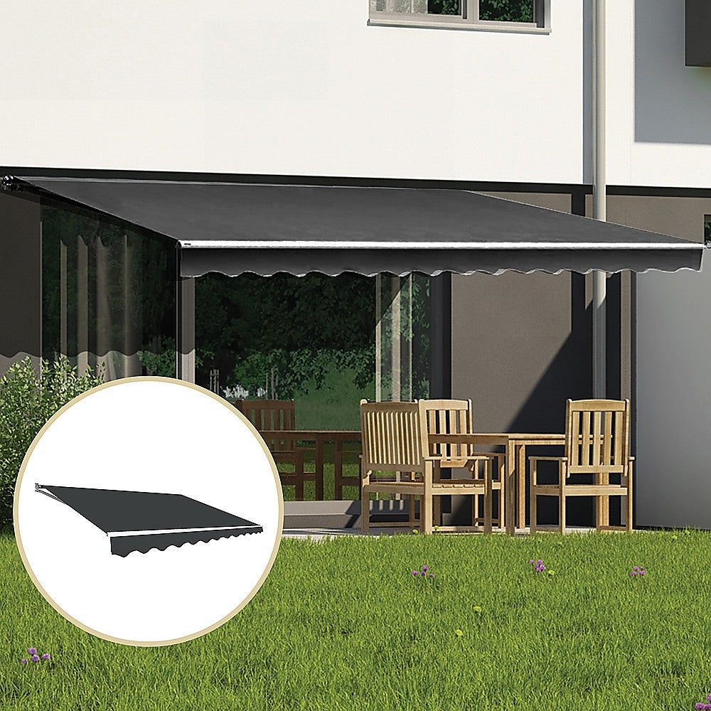 Outdoor Folding Arm Awning Retractable Sunshade Canopy Grey 4.0m x 3.0m 4