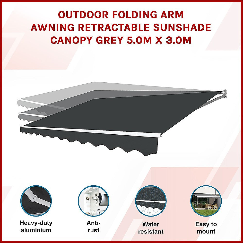 Outdoor Folding Arm Awning Retractable Sunshade Canopy Black 4.0m x 3.0m 3