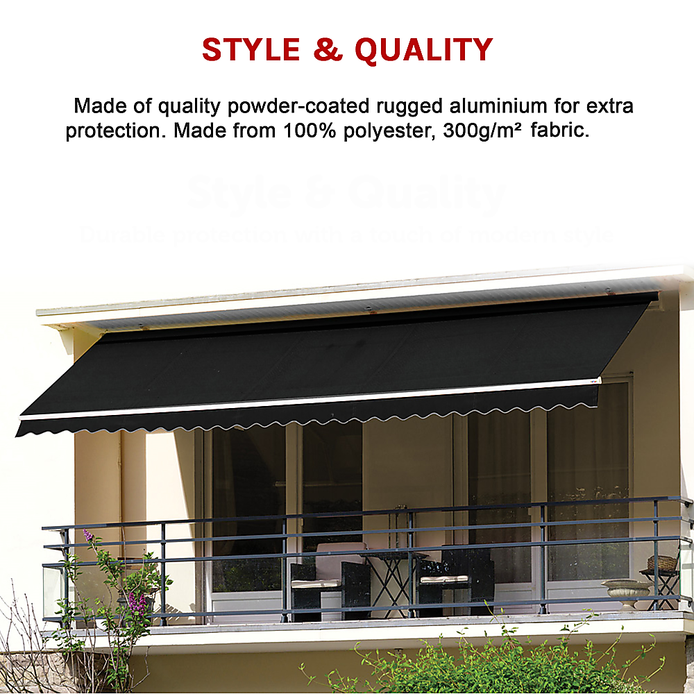 Outdoor Folding Arm Awning Retractable Sunshade Canopy Black 4.0m x 3.0m 11