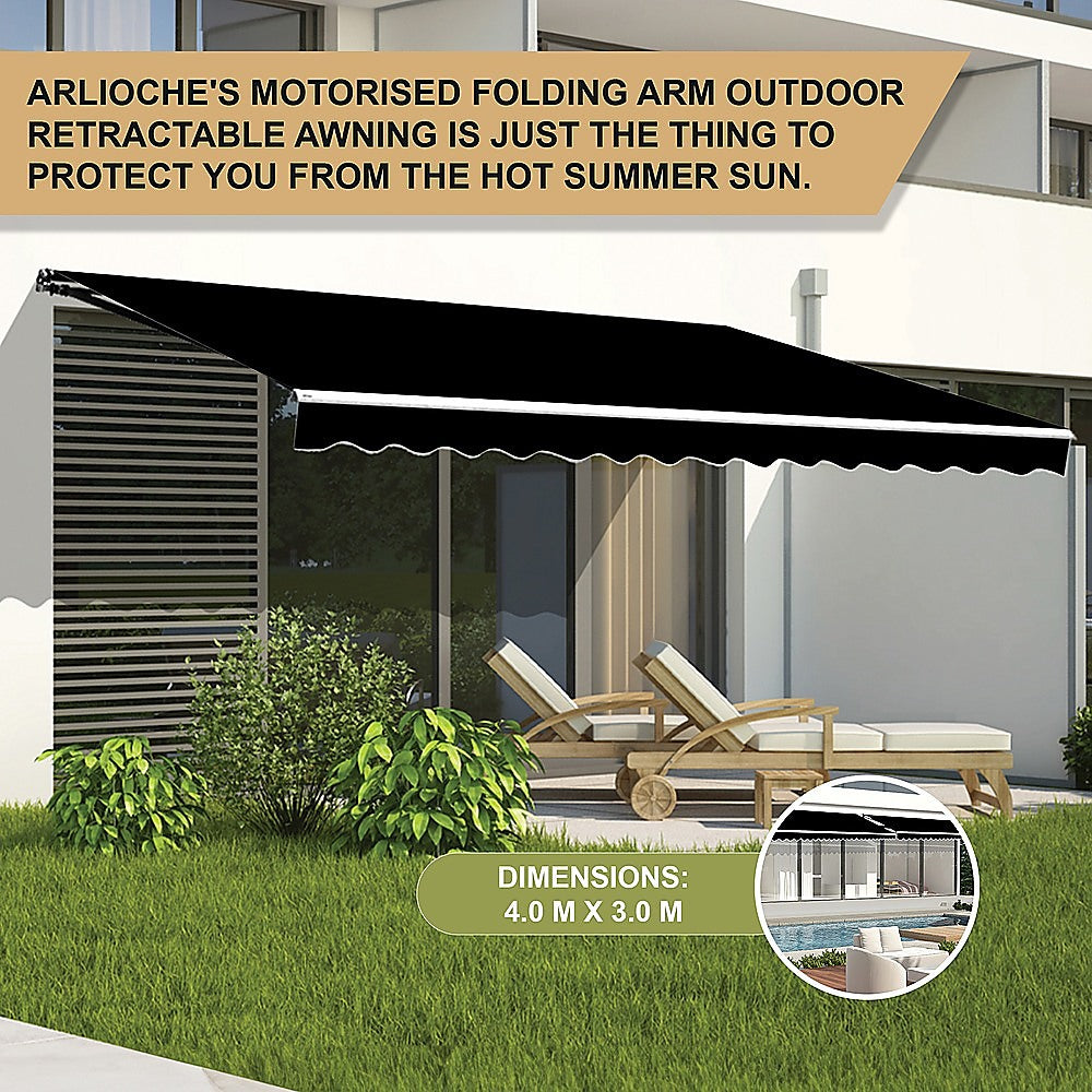 Outdoor Folding Arm Awning Retractable Sunshade Canopy Black 4.0m x 3.0m 9