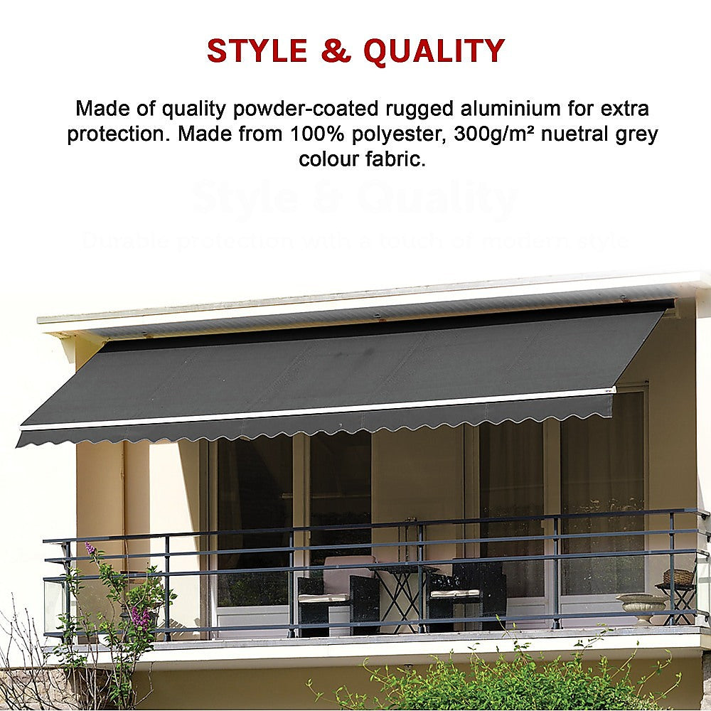 Outdoor Folding Arm Awning Retractable Sunshade Canopy Grey 5.0m x 3.0m 11