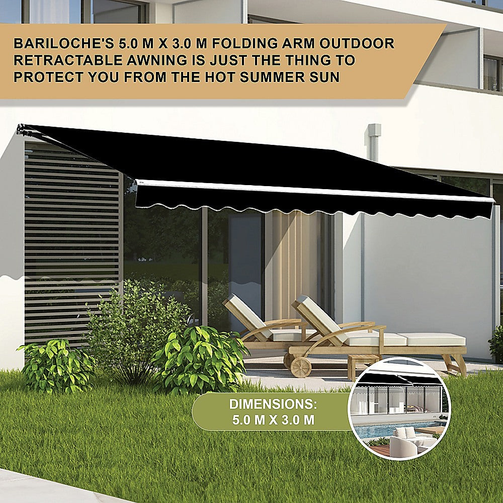 Outdoor Folding Arm Awning Retractable Sunshade Canopy Black 5.0m x 3.0m 10