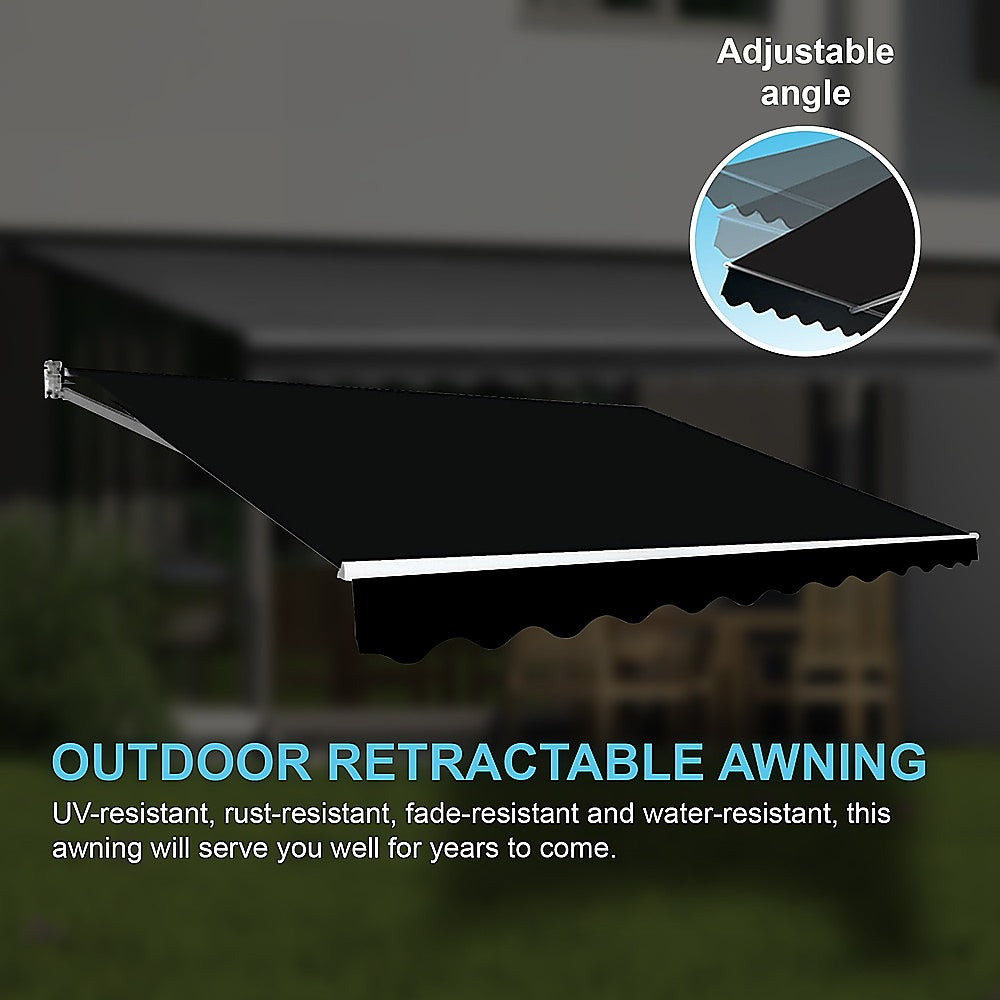 Outdoor Folding Arm Awning Retractable Sunshade Canopy Black 5.0m x 3.0m 5