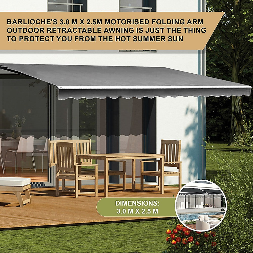 Motorised Outdoor Folding Arm Awning Retractable Sunshade Canopy Grey 3.0m x 2.5m 9