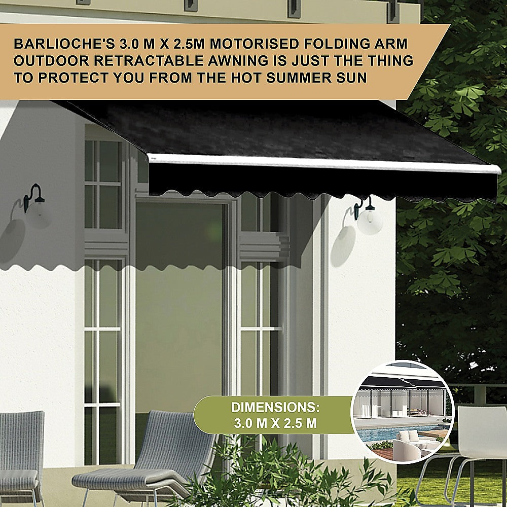 Motorised Outdoor Folding Arm Awning Retractable Sunshade Canopy Black 3.0m x 2.5m 10