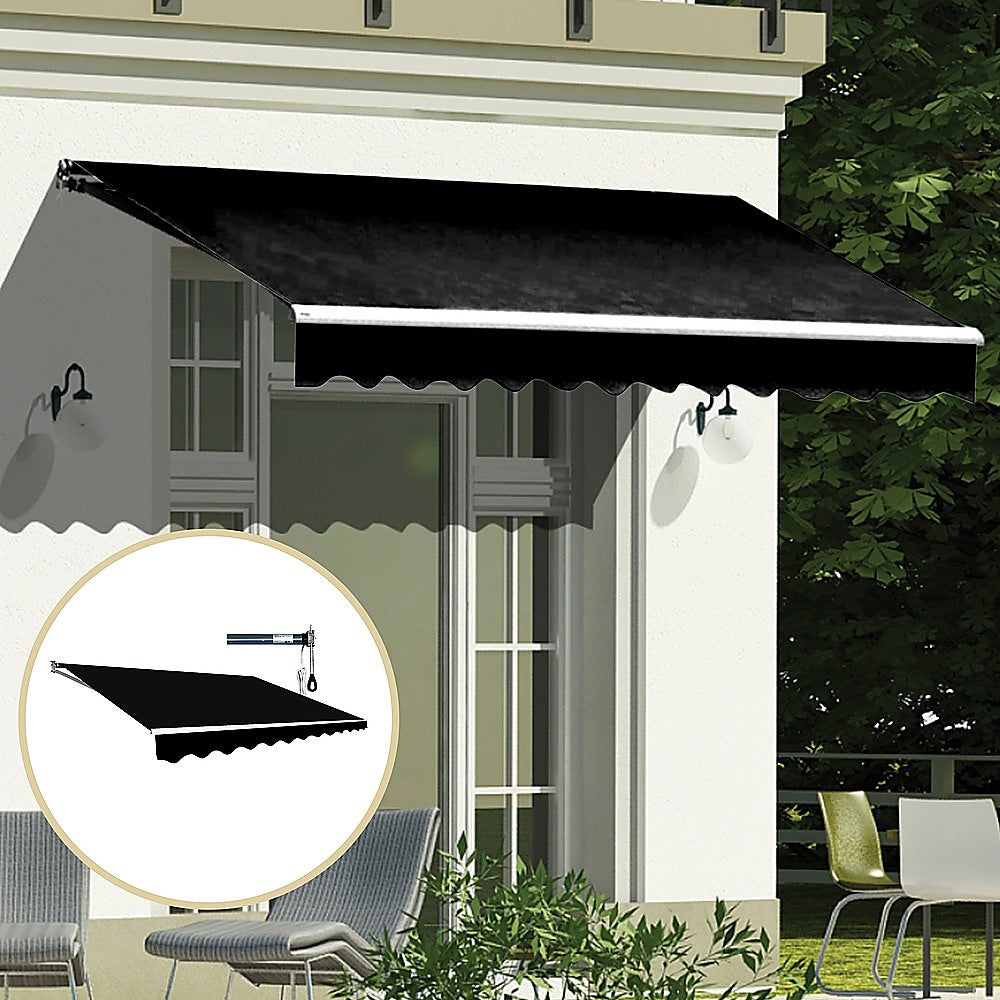 Motorised Outdoor Folding Arm Awning Retractable Sunshade Canopy Black 3.0m x 2.5m 4