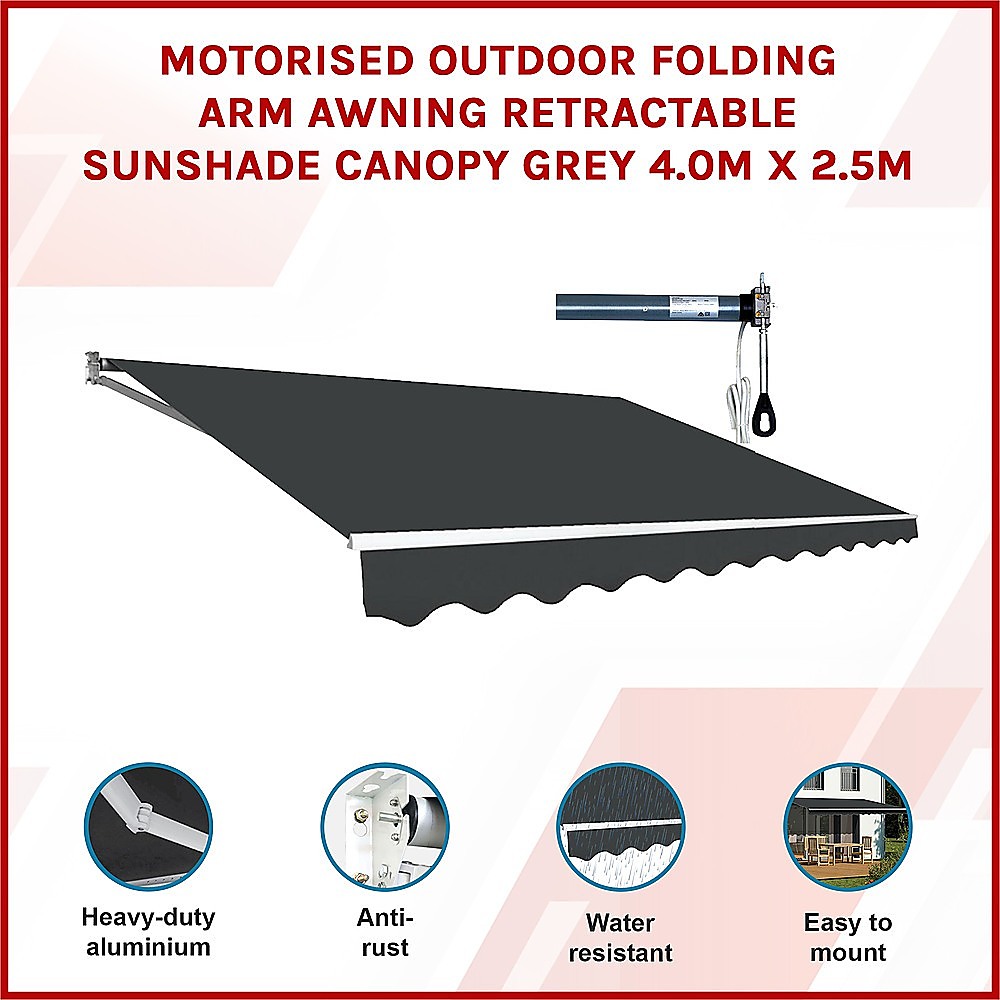 Motorised Outdoor Folding Arm Awning Retractable Sunshade Canopy Grey 4.0m x 2.5m 3