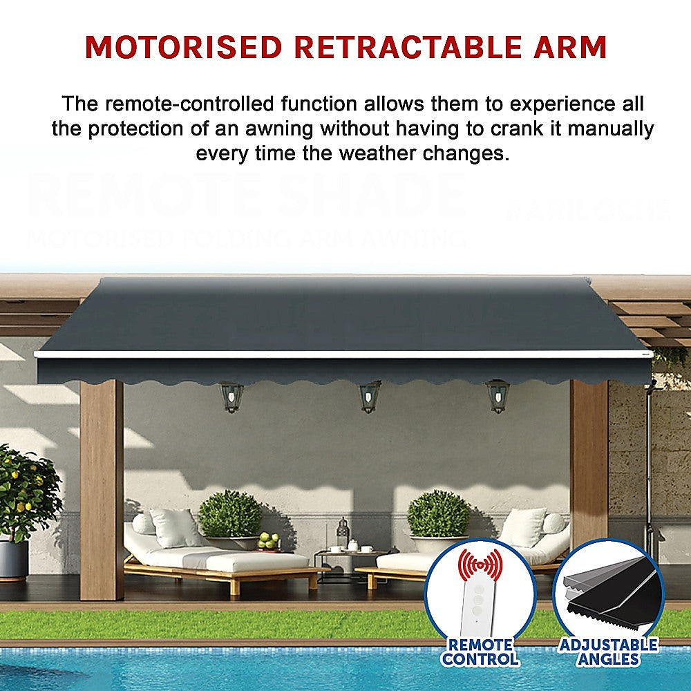 Motorised Outdoor Folding Arm Awning Retractable Sunshade Canopy Grey 4.0m x 2.5m 11