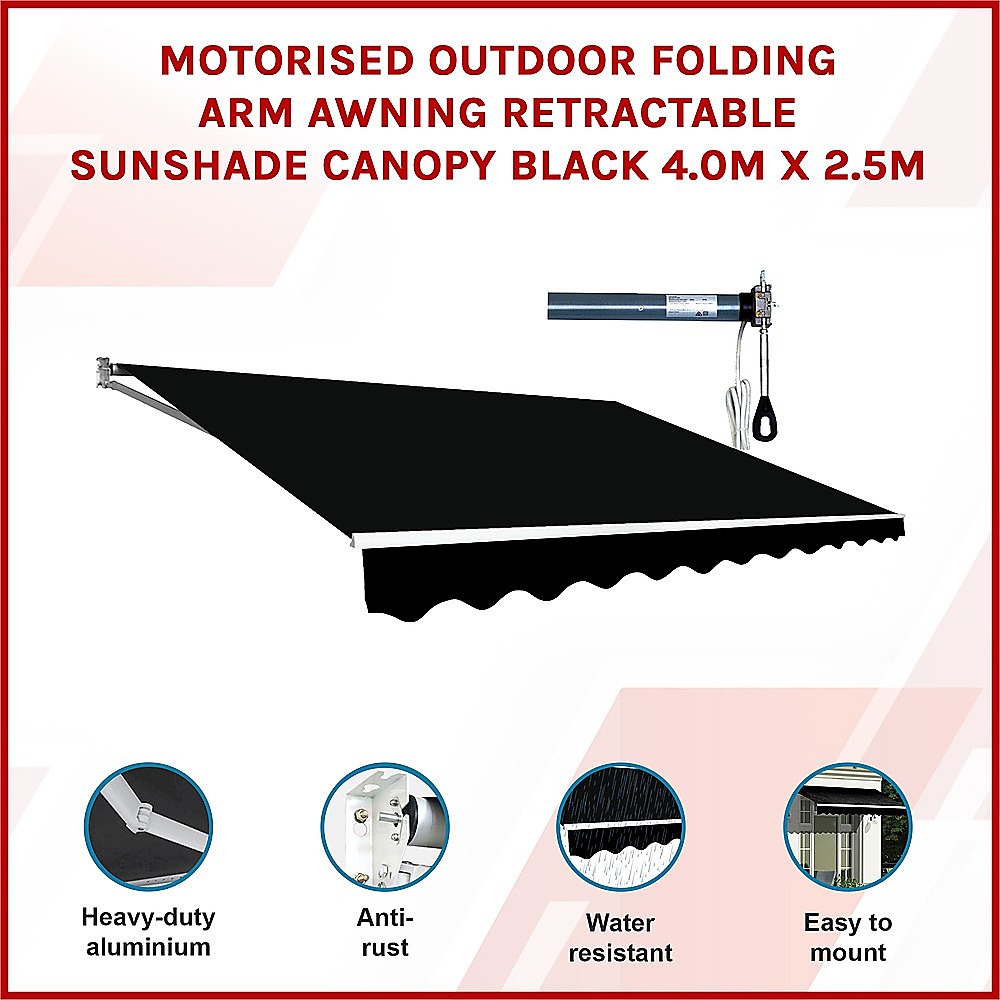 Motorised Outdoor Folding Arm Awning Retractable Sunshade Canopy Black 4.0m x 2.5m 3
