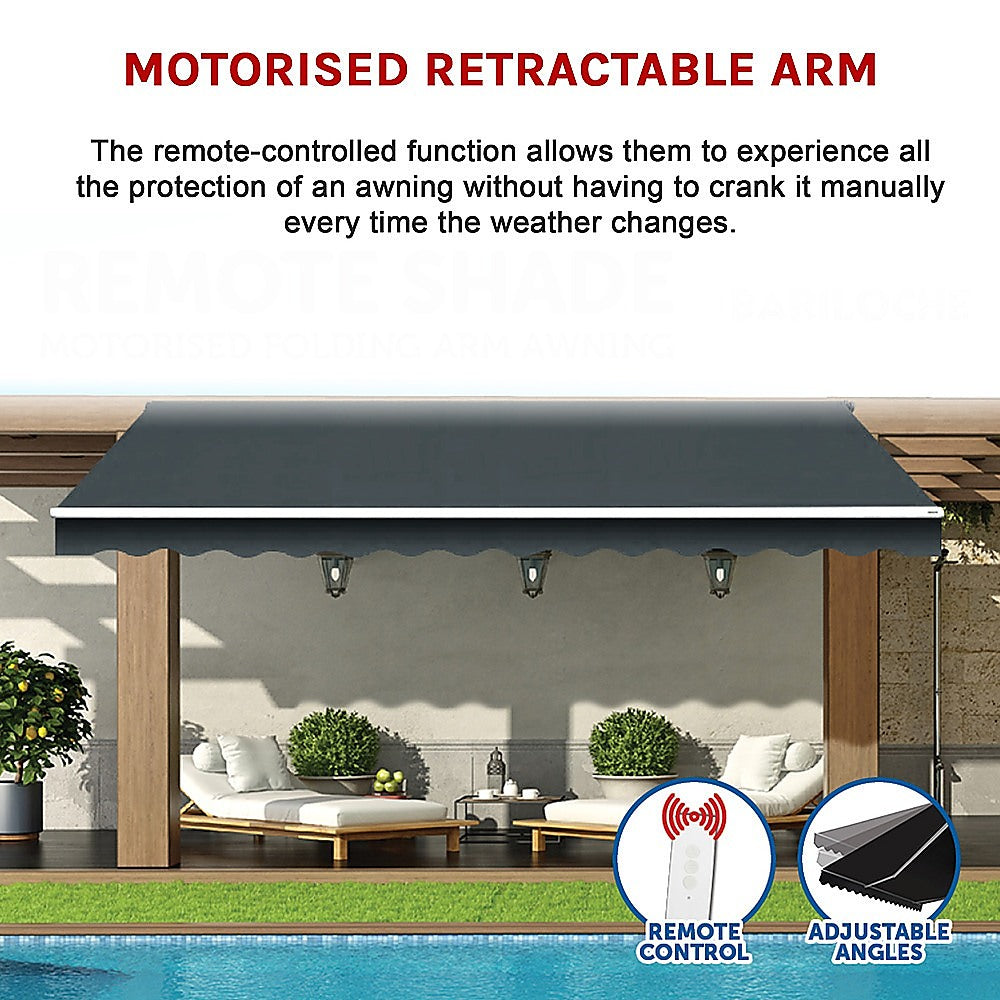 Motorised Outdoor Folding Arm Awning Retractable Sunshade Canopy Grey 4.0m x 3.0m 11