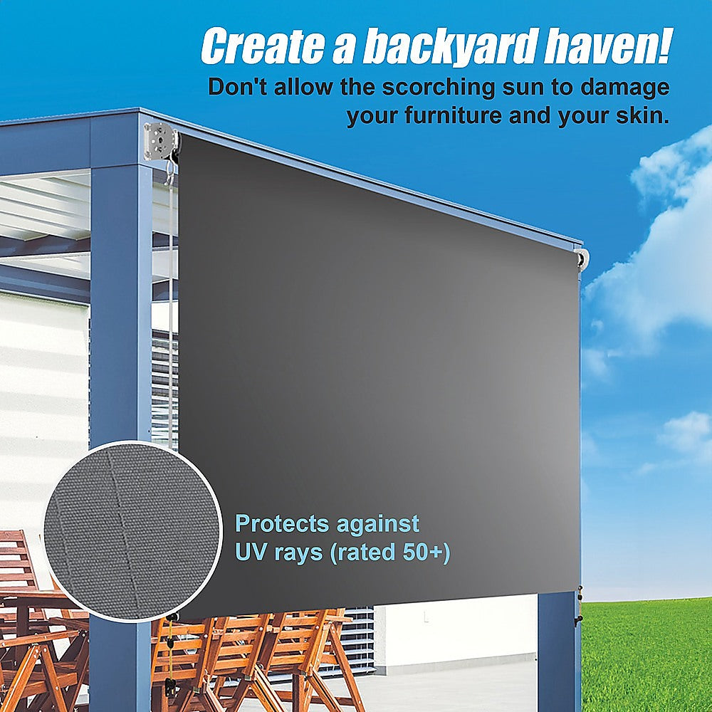 Retractable Straight Drop Roll Down Awning Garden Patio Screen 2.1X2.5M 3