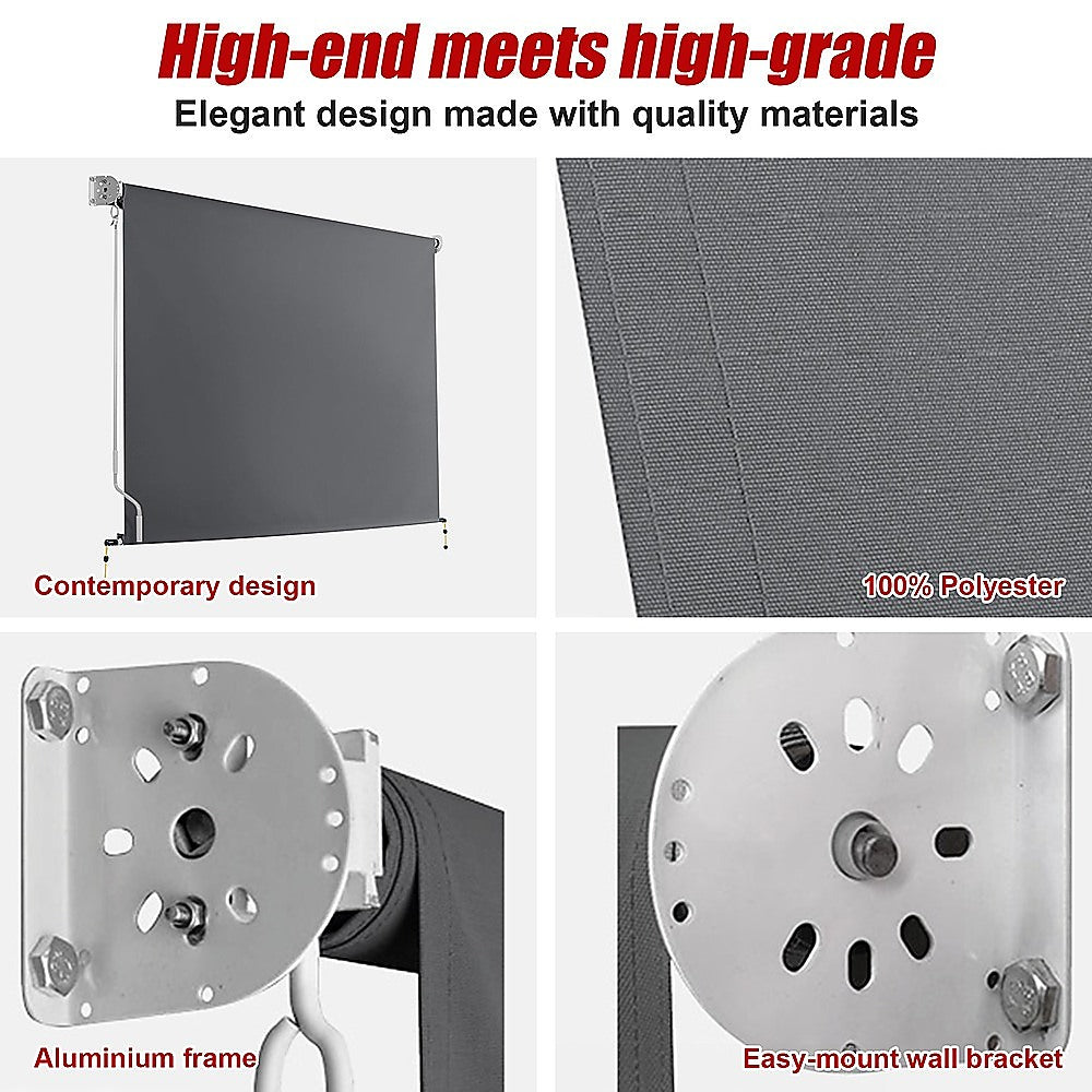 Retractable Straight Drop Roll Down Awning Garden Patio Screen 2.1X2.5M 7
