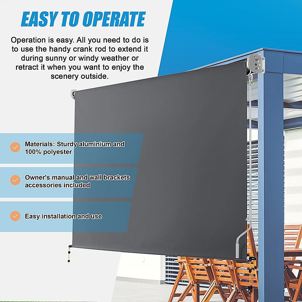 Retractable Straight Drop Roll Down Awning Garden Patio Screen 3.0X2.5M 6