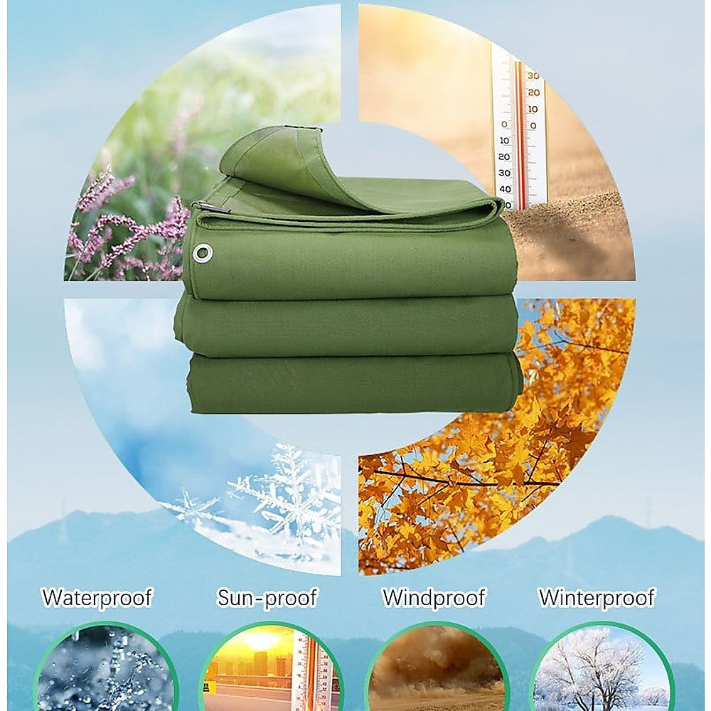 3x4M Army Heavy Duty Waterproof Canvas Tarp Tarpaulin Sun Blocked Dustproof 5