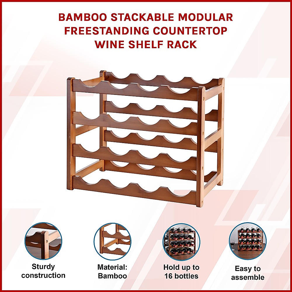 Bamboo Stackable Modular Freestanding Countertop Wine Shelf Rack 3