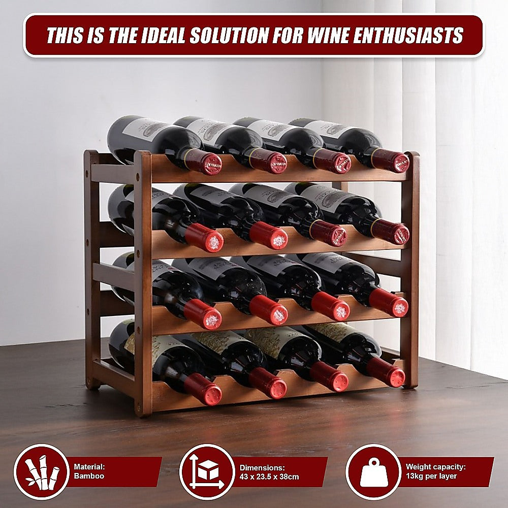 Bamboo Stackable Modular Freestanding Countertop Wine Shelf Rack 7
