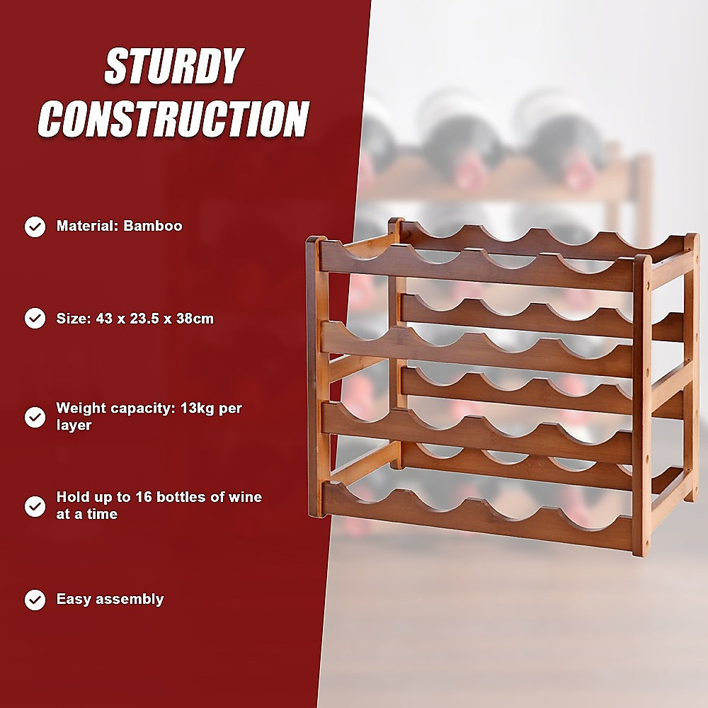 Bamboo Stackable Modular Freestanding Countertop Wine Shelf Rack 8