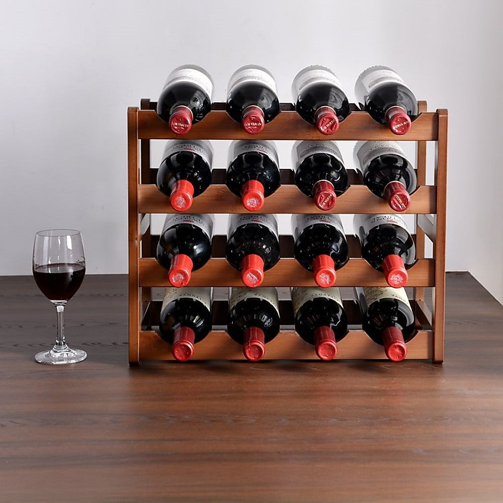 Bamboo Stackable Modular Freestanding Countertop Wine Shelf Rack 5