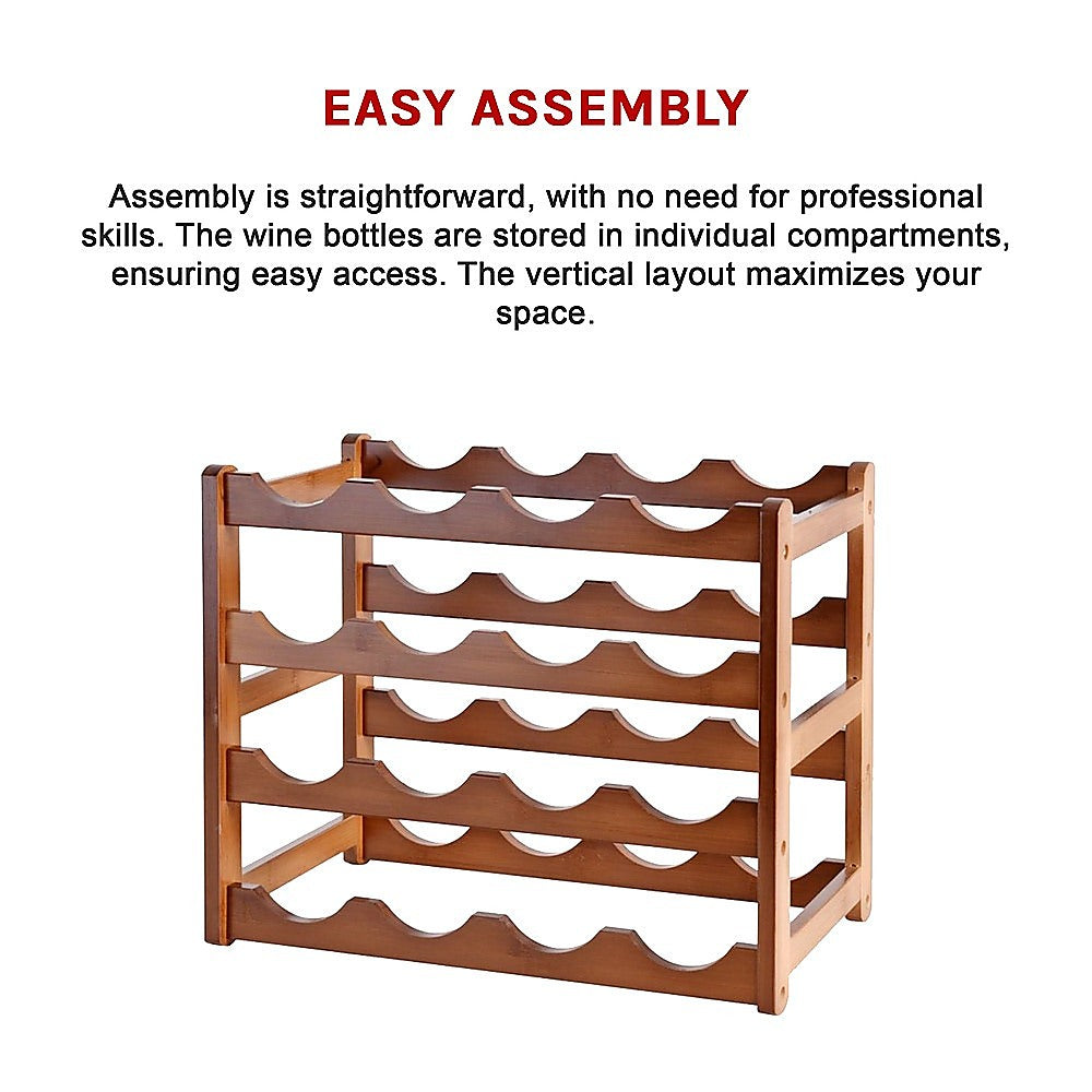 Bamboo Stackable Modular Freestanding Countertop Wine Shelf Rack 9