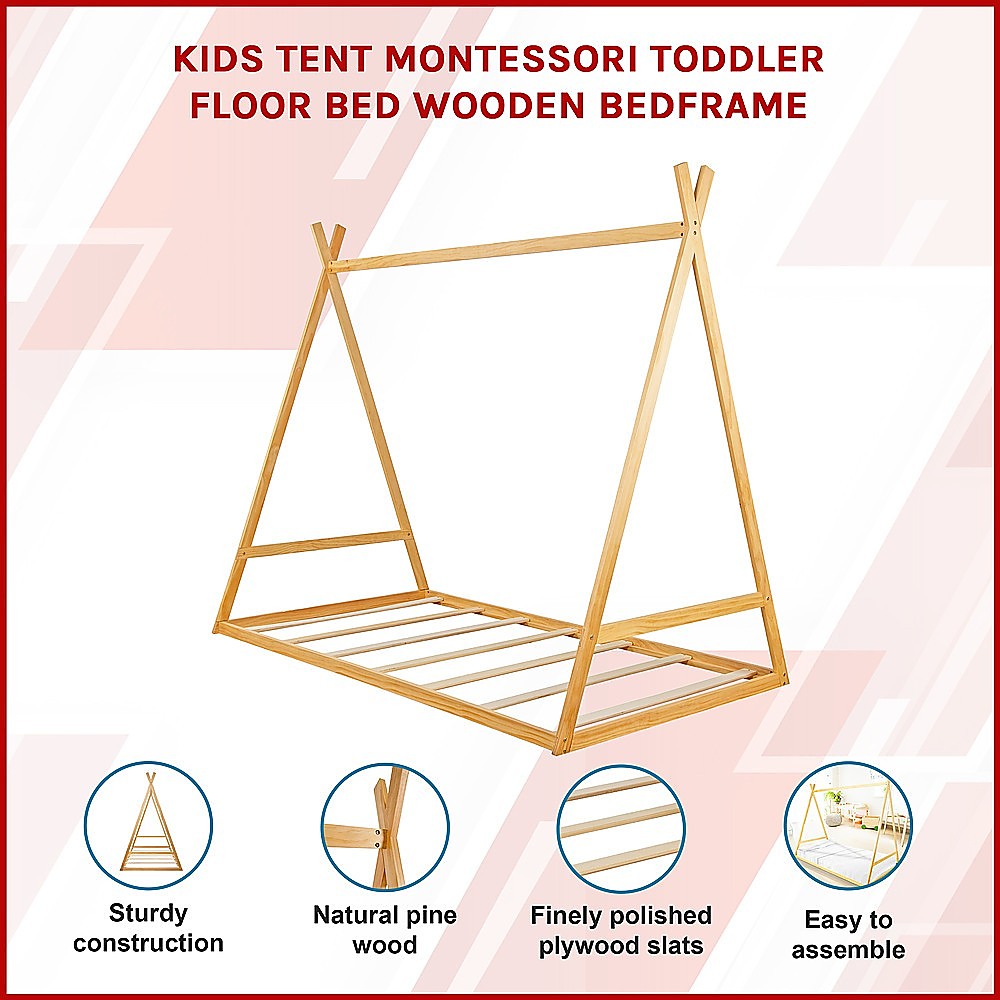 Kids Tent Montessori Toddler Floor Bed Wooden Bedframe 3