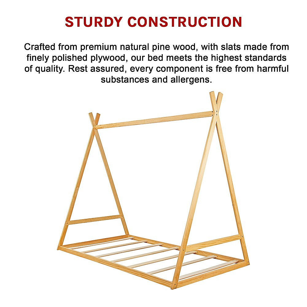 Kids Tent Montessori Toddler Floor Bed Wooden Bedframe 15