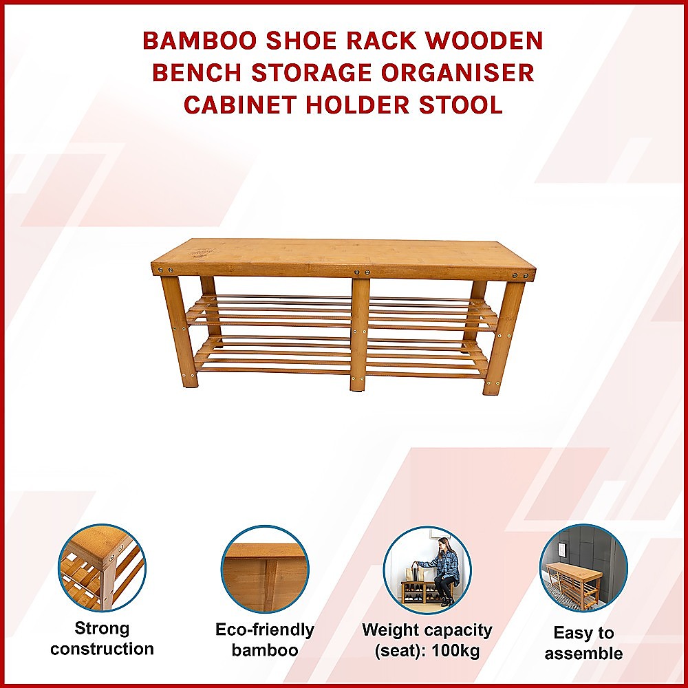 Bamboo Shoe Rack Wooden Bench Storage Organiser Cabinet Holder Stool 3