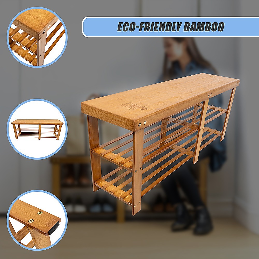 Bamboo Shoe Rack Wooden Bench Storage Organiser Cabinet Holder Stool 10
