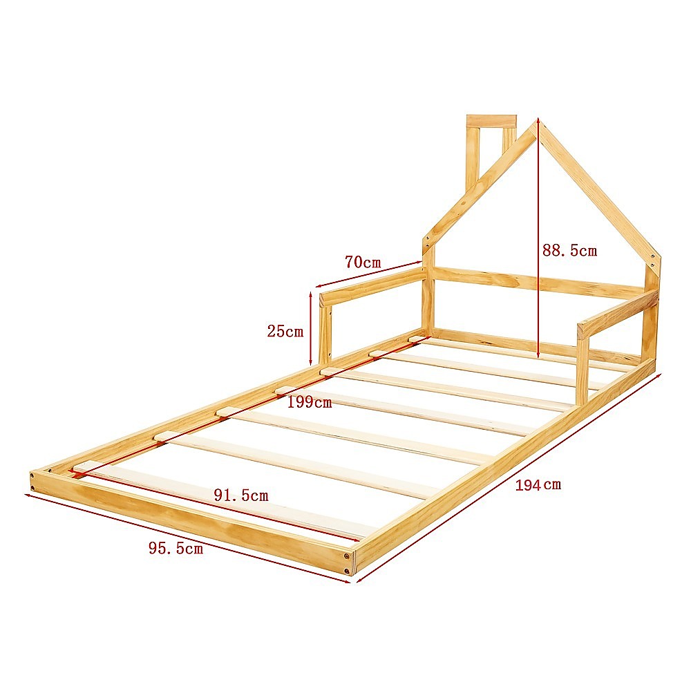Pine Wood Floor Bed House Frame for Kids and Toddlers 8
