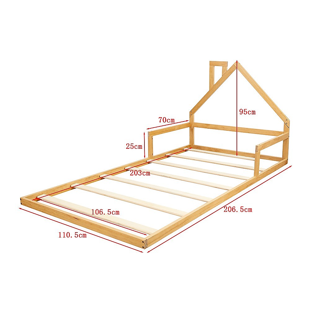 Pine Wood Floor Bed House Frame for Kids and Toddlers 7