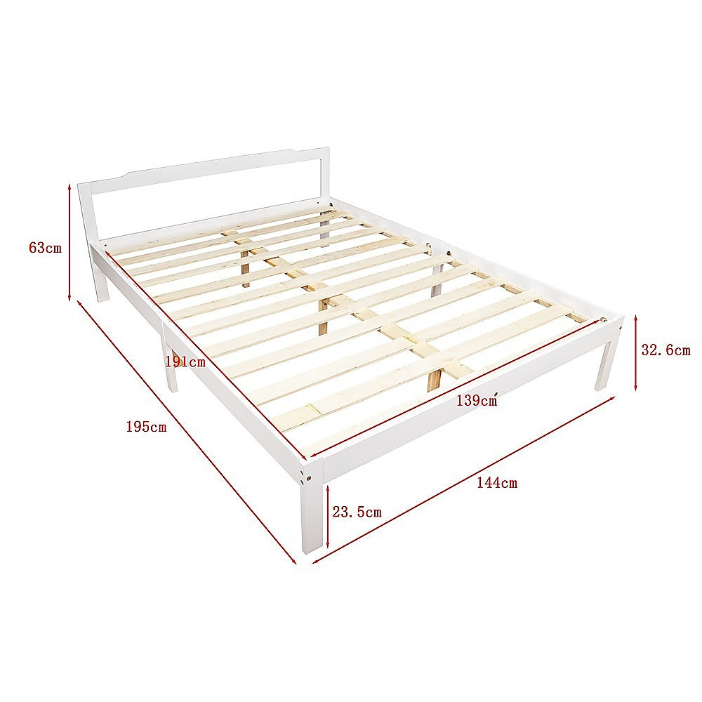 Double Wooden Bed Frame Home Furniture White 7