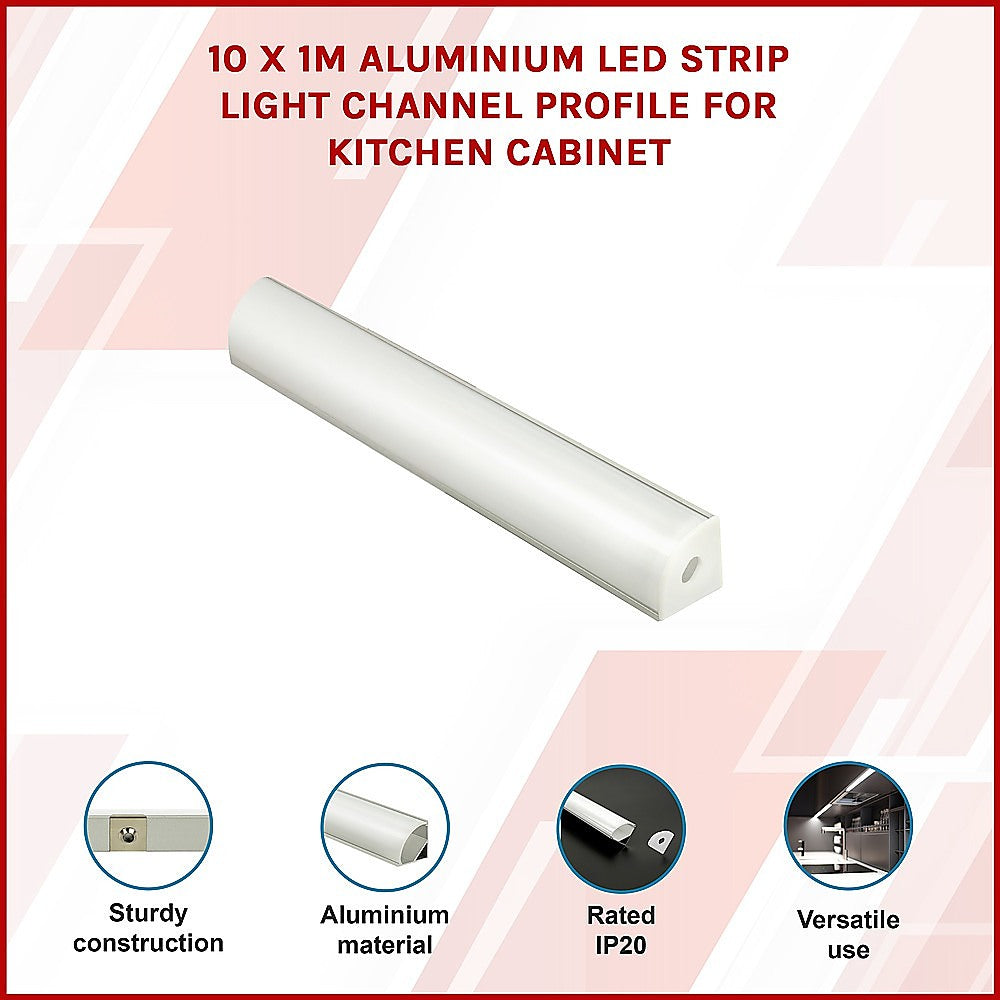 10 x 1M Aluminium LED Strip Light Channel Profile for Kitchen Cabinet 3