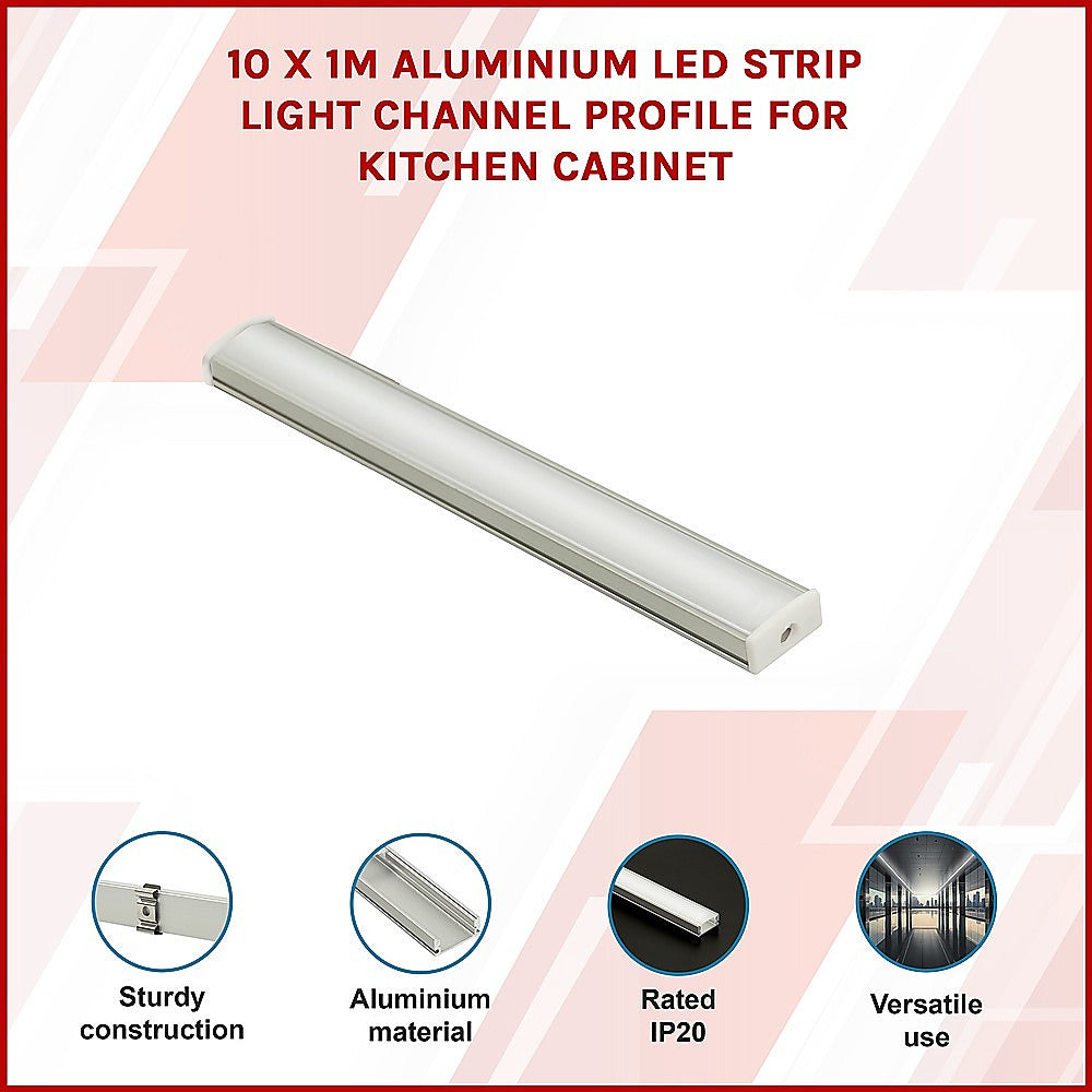 10 x 1M Aluminium LED Strip Light Channel Profile for Kitchen Cabinet 3