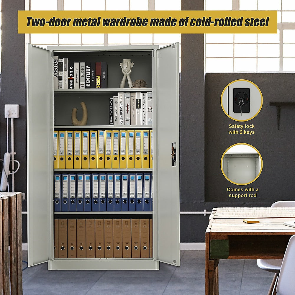 Two-Door Metal Cabinet Shelf Storage for Home Office Gym 7