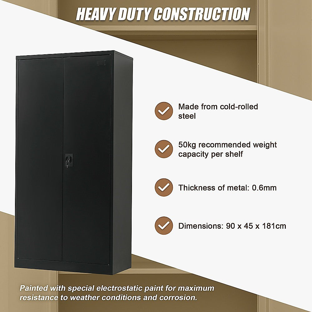 Two-Door Metal Cabinet Shelf Storage for Home Office Gym 5