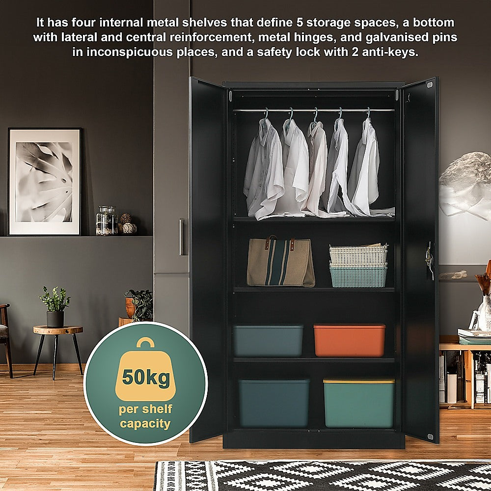 Two-Door Metal Cabinet Shelf Storage for Home Office Gym 4