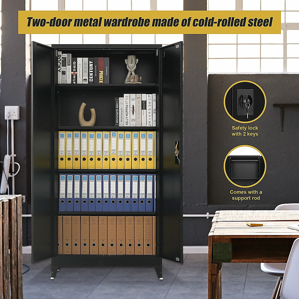 Two-Door Metal Cabinet Shelf Storage for Home Office Gym 9