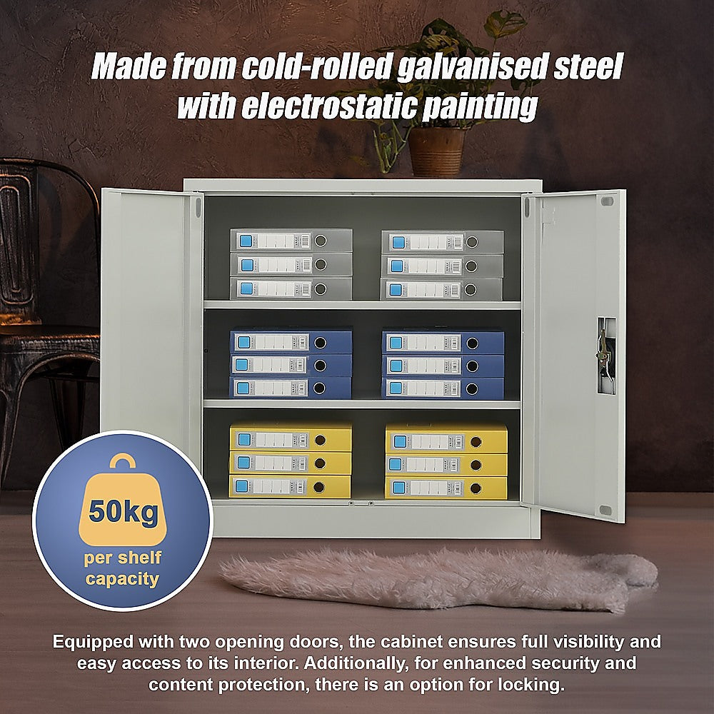 Two-Door Metal Short Cabinet Shelf Storage for Home Office Gym 5