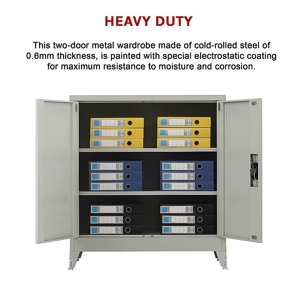 Two-Door Metal Short Cabinet Shelf Storage for Home Office Gym 12