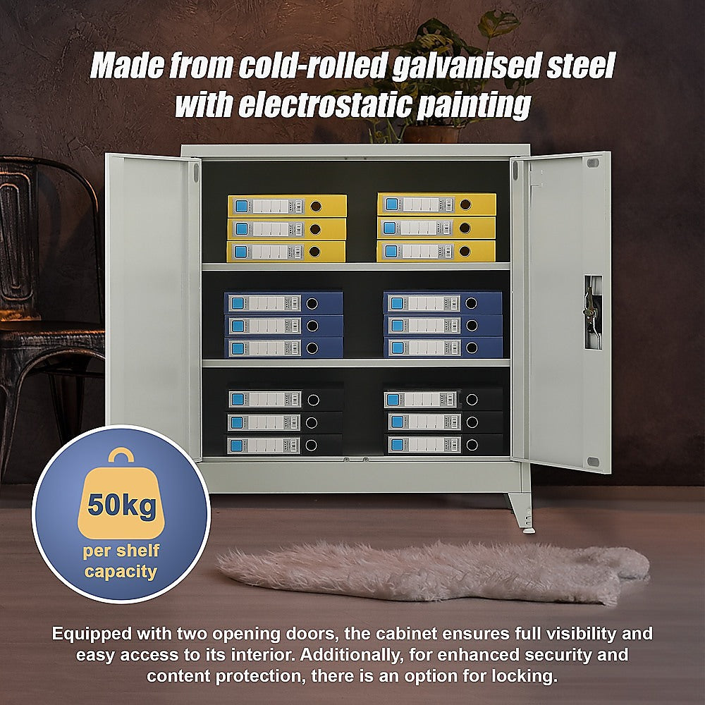 Two-Door Metal Short Cabinet Shelf Storage for Home Office Gym 6