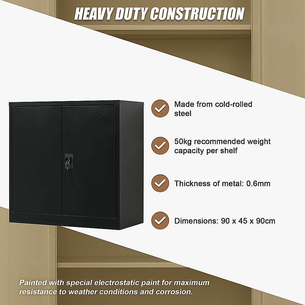 Two-Door Metal Short Cabinet Shelf Storage for Home Office Gym 11