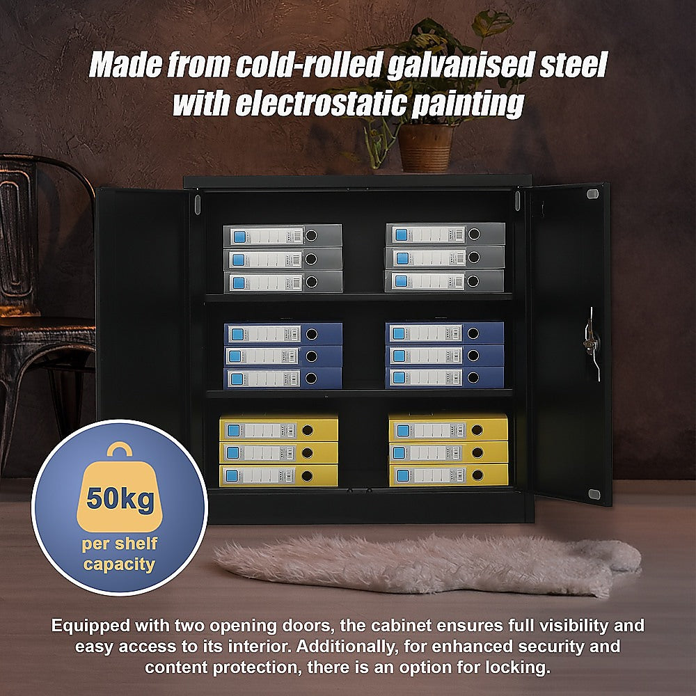 Two-Door Metal Short Cabinet Shelf Storage for Home Office Gym 5