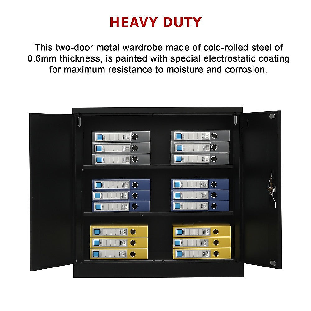 Two-Door Metal Short Cabinet Shelf Storage for Home Office Gym 12